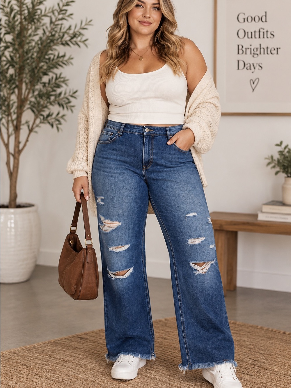 KANCAN Maurices Distressed Wide Leg High Rise Raw Hem Denim Jeans Size 18